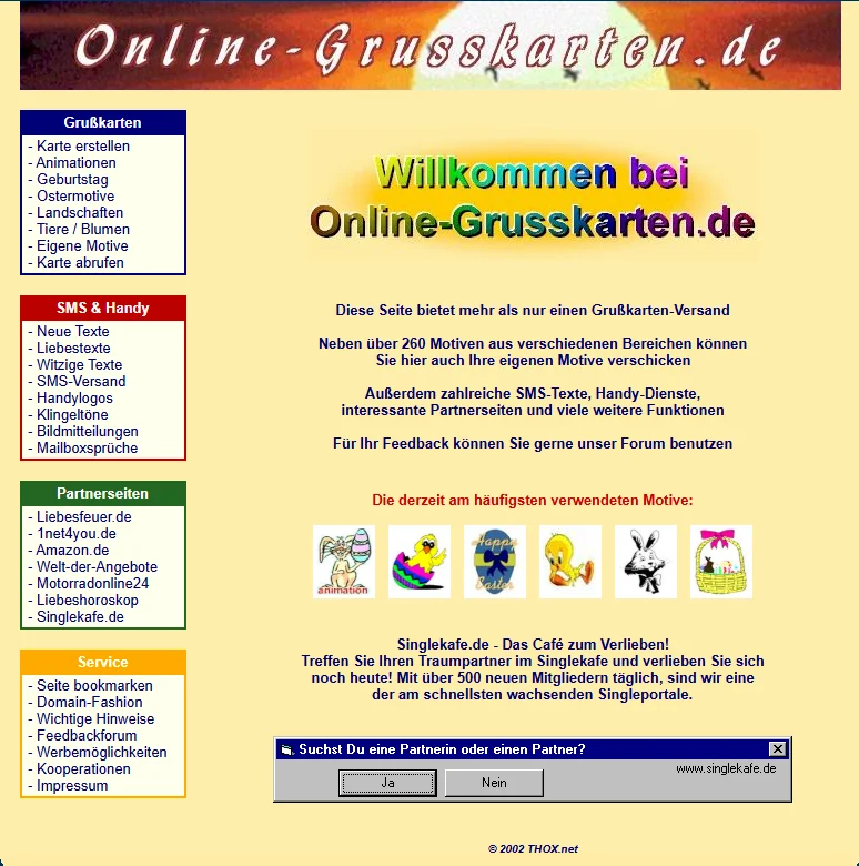 Historische Startseite von online-grusskarten.de aus März 2002